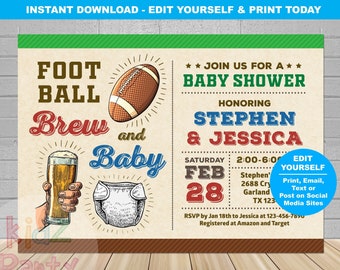 Invitación de baby shower de fútbol, invitación de baby shower de cerveza de fútbol, baby shower de puerta trasera, pañal de cerveza de fútbol, ducha de pareja de fútbol