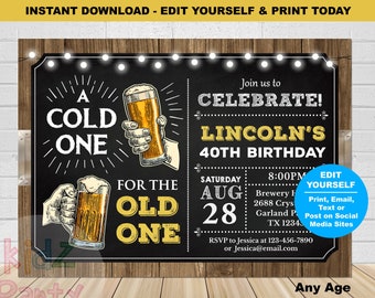 A Cold One for the Old One Birthday Invitation for men, Beer Birthday Party Invitation, 40th 50th 60th 70th Any Age