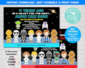 Star Wars Invitation, Star Wars Birthday Invitation, Star Wars Invite, Star Wars Birthday, Star Wars Party, Editable