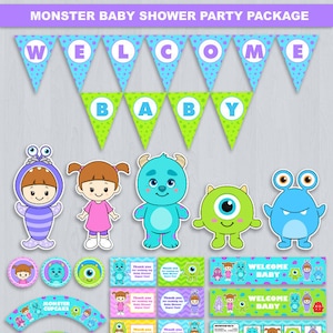 Baby shower de monstruos, paquete de fiesta de baby shower de monstruos, decoración de baby shower de monstruos, baby shower de monstruos