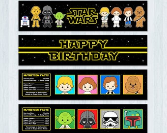 Etiqueta para botella de agua de Star Wars, etiquetas para agua de Star Wars