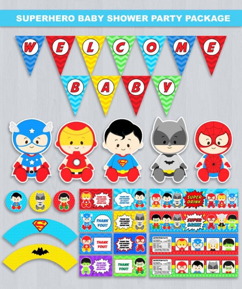 Superhero baby shower, Superhero baby shower party, Superhero baby shower decorations, Superhero baby shower party package image 1