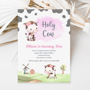 Holy Cow Im One Invitation, Holy Cow Birthday Invitation, Holy Cow Invitation Girl, Holy Cow First Birthday Invitation, Holy Cow Girl 画像 3