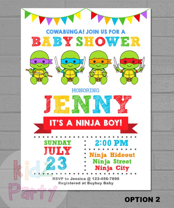 ninja turtle baby shower invitations