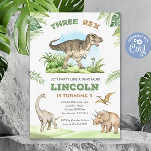 Three Rex Invitation, Dinosaur Birthday Invitation, Three Rex Birthday Invitation image 4