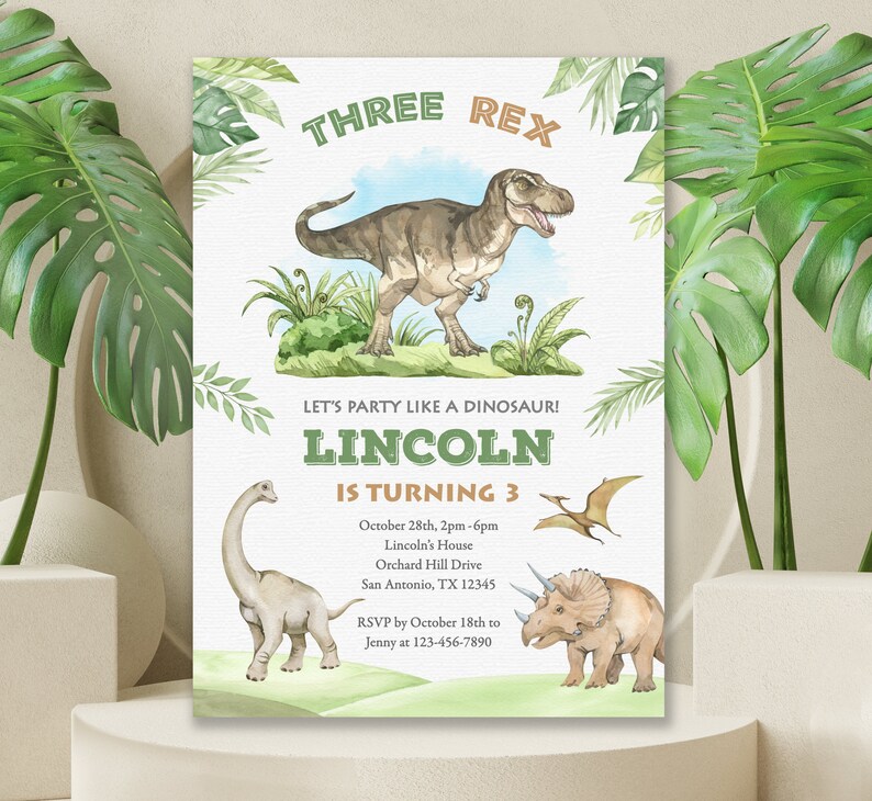 Three Rex Invitation, Dinosaur Birthday Invitation, Three Rex Birthday Invitation image 3