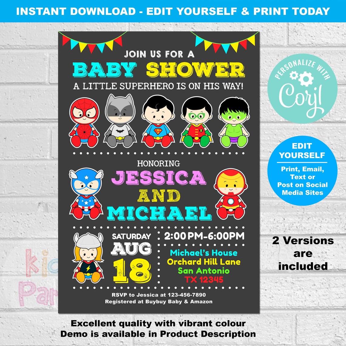 Superhero Baby Shower Invitation Super Hero Baby Shower Etsy