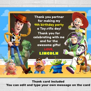 Toy Story-inbjudan, Toy Story-födelsedagsinbjudan, Toy Story-fest, digital inbjudan, redigerbar bild 3