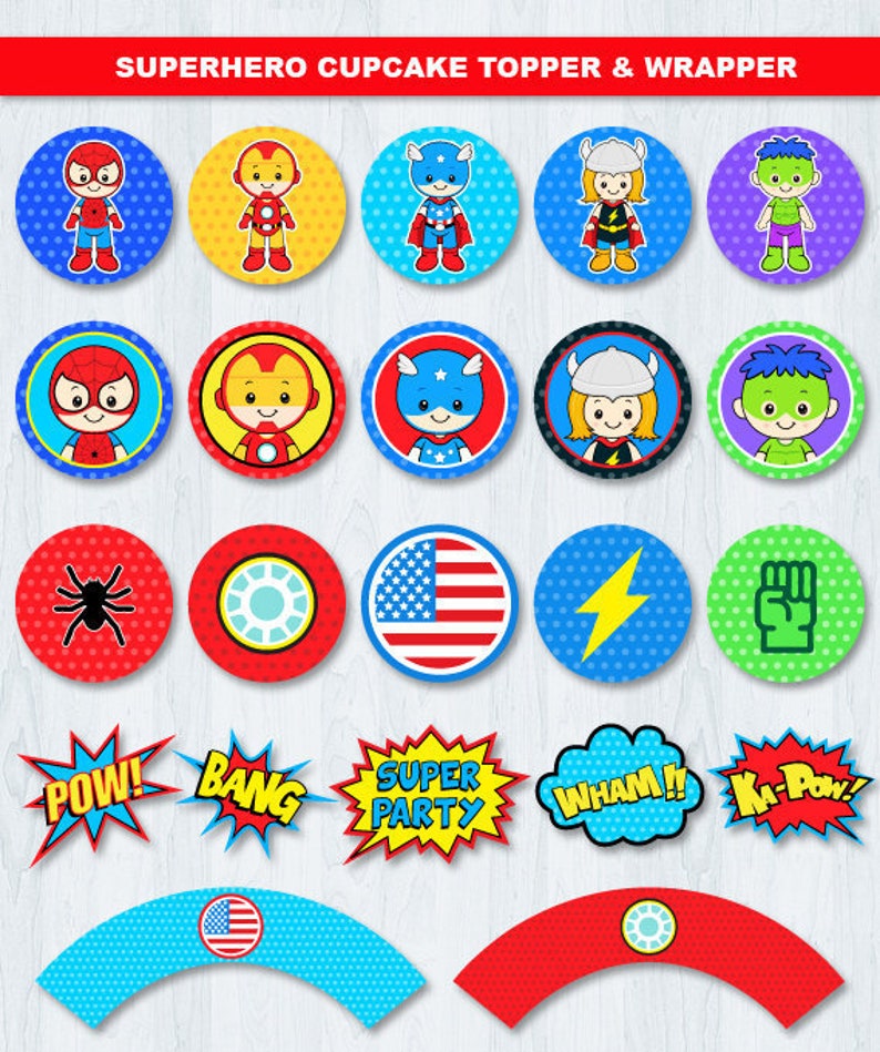 Superhero Cupcake Toppers Super Hero Superheroes Cake Etsy
