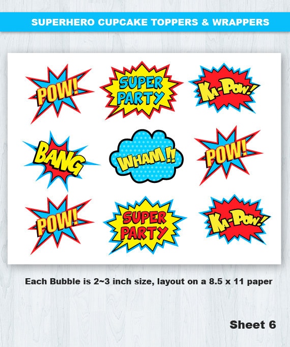 Superhero Cupcake Toppers Superhero Party Supplies Superhero Etsy