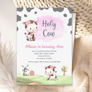 Holy Cow Im One Invitation, Holy Cow Birthday Invitation, Holy Cow Invitation Girl, Holy Cow First Birthday Invitation, Holy Cow Girl 画像 2