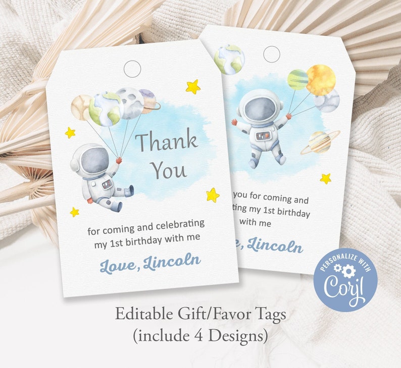 Outer Space Favor Tags, Outer Space Gift Tags, Space Thank you Label, Space Gift tags, First Trip Around the Sun Favor Tags, Decoration image 1