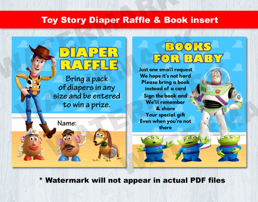 Toy Story Diaper Raffle & Book Insert, Toy Story Book Insert, Toy Story