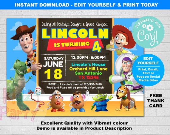 Toy Story Invitation, Toy Story Birthday Invitation, Toy Story Party, Digital Invitation, Editable