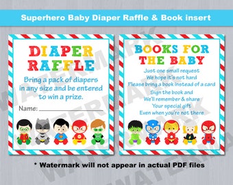 Superhero Diaper Raffle & Book Insert, Superhero Book insert, Superhero baby Diaper Raffle