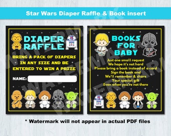 Star Wars Diaper Raffle & Book Insert, Star Wars Book insert, Star Wars Diaper Raffle, Star Wars baby shower