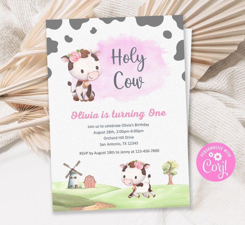 Holy Cow Im One Invitation, Holy Cow Birthday Invitation, Holy Cow Invitation Girl, Holy Cow First Birthday Invitation, Holy Cow Girl 画像 1