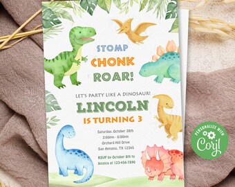 Three Rex Invitation, Dinosaur Birthday Invitation, Three Rex Birthday Invitation