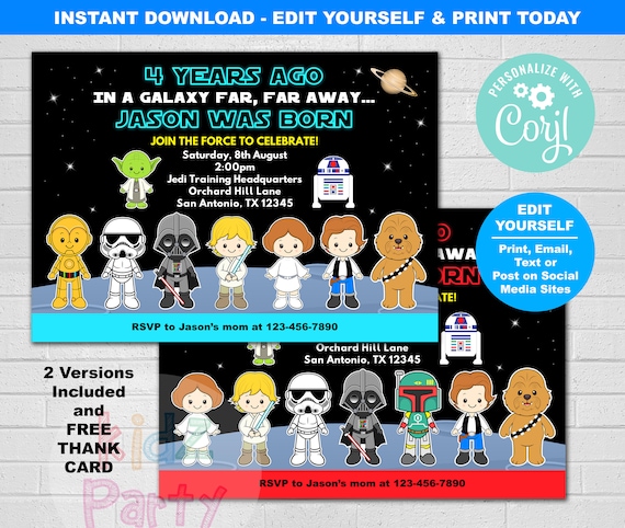 Star Wars Invitation, Star Wars Birthday Invitation, Star Wars Invite, Star Wars Birthday, Star Wars Party, Editable