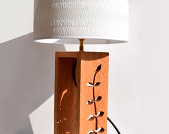 Contemporary Handcrafted Leaf Stem Lamp in Oak - Perfect table lamp that will add a wow factor in any room