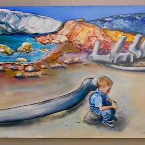 Biblical Oil Painting, Jonah and the Whale, Ocean Oil Painting, Beach ...