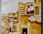 Indian Art, Laguna Pueblo, Native American Oil Painting, New Mexico, Native American- Edward Curtis, New Mexico Art, Rustic Painting