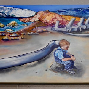 Biblical Oil Painting, Jonah and the Whale, Ocean Oil Painting, Beach ...