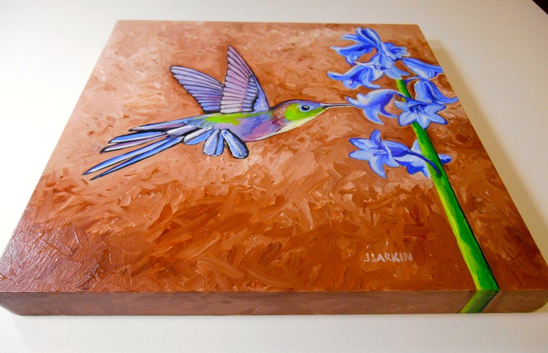 8x8 Oil Painting on Birch Panel Home Decor Humming Bird Painting original Oil Painting Humming Bird Oil Painting Bird Print