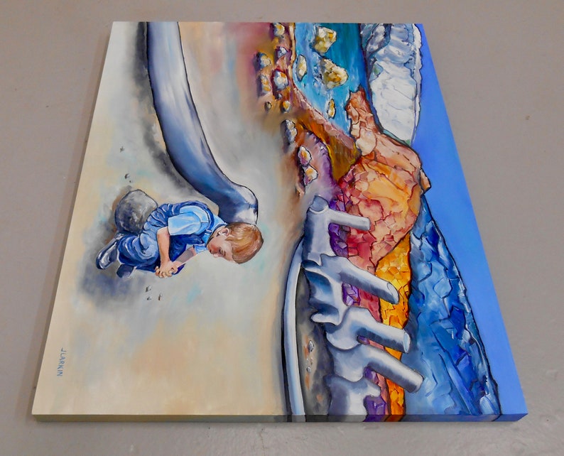 Biblical Oil Painting, Jonah and the Whale, Ocean Oil Painting, Beach ...