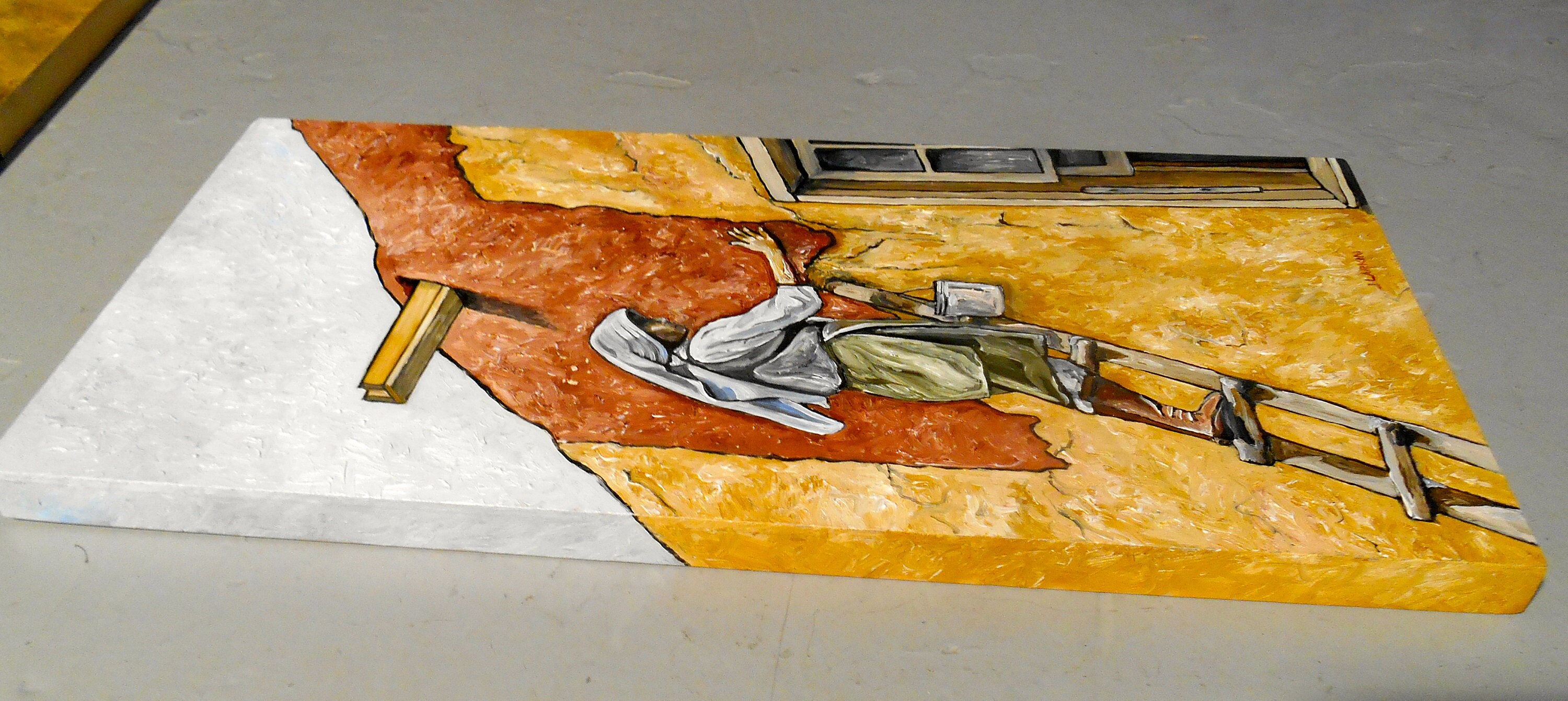Replastering a Paguate House, Laguna Pueblo, Native American Oil