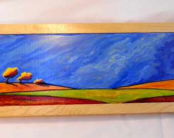 Farm Scene in Autumn, Red Barn Oil Painting in Fall, New England Farm Scene, Fall Landscape, Fall Oil Painting on Maple Wood