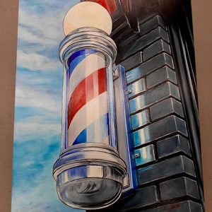 Barbers Pole Oil Painting/ Barber Shop/ Providence Rhode Island/ Original Oil/ Gesso Board 16&quot; x 20&quot;/ City Oil Painting/ Classic Art