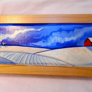 Christmas Winter Farm Barn scene oil painting, Farm Decor, Red barn  painting, farm landscape oil painting on maple, snow covered farm scene
