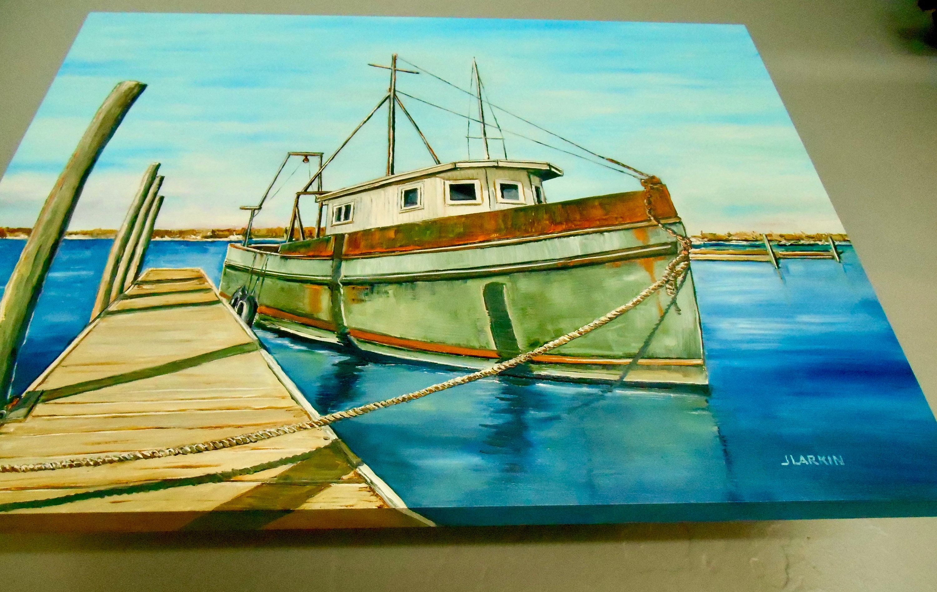 Original Oil Painting/fishing Boat Warren Rhode Island Harbor/ New