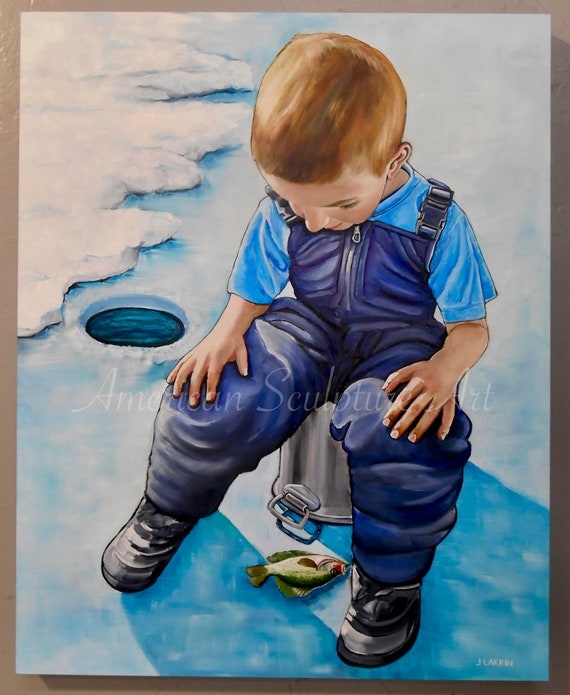 Boy Ice Fishing, First Catch, Winter Oil Painting, Canvas Print, Original  Oil, Ice Fishing, Arctic Fishing Painting, Fisherman Gift, Fishing -   Canada