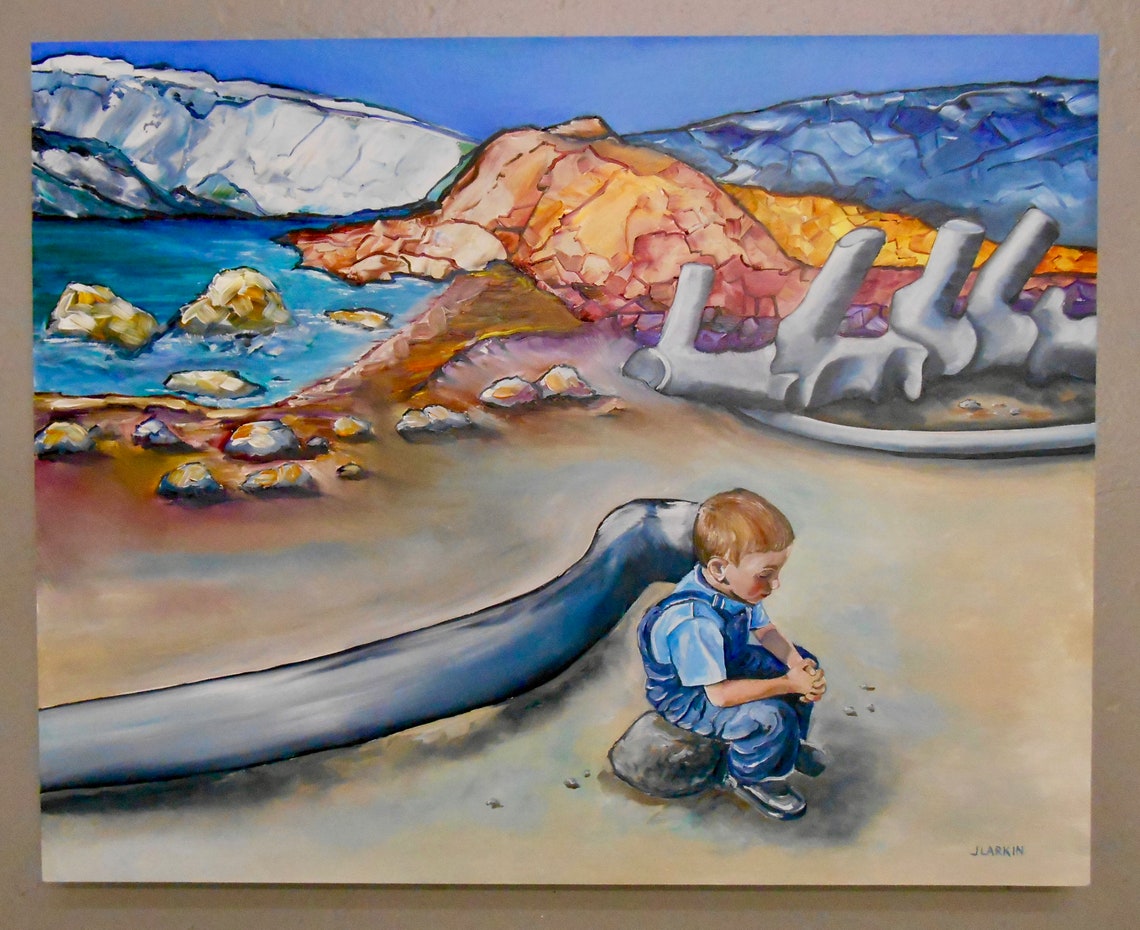 Biblical Oil Painting, Jonah and the Whale, Ocean Oil Painting, Beach