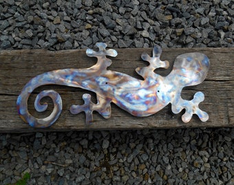 Gecko - Lizard - Metal Lizard - Metal Art - Lizard Metal Wall Hanging - Home Decor -  Stainless Steel - Southwestern Wall Art- Hand Torched