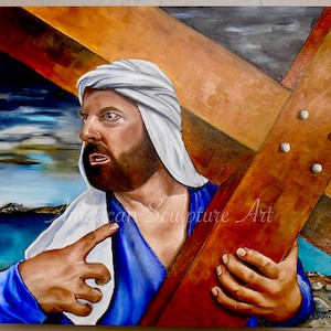 Simon of Cyrene, Lenten Oil Painting, Passion of Jesus, Calvary, Catholic Gift for Priest, Christian Art, Magnum Opus, Fine Art, Creation