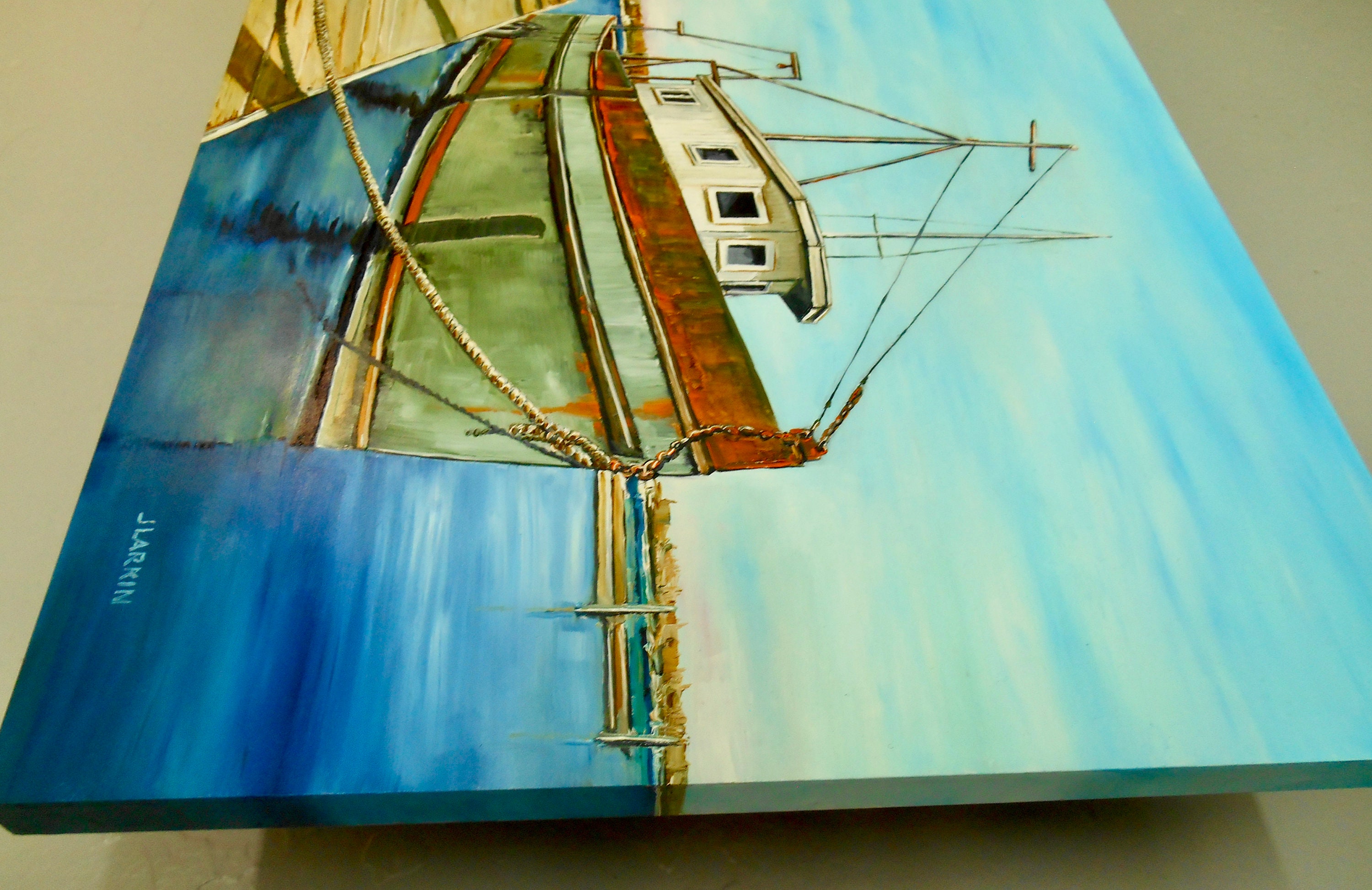 Original Oil Painting/fishing Boat Warren Rhode Island Harbor/ New