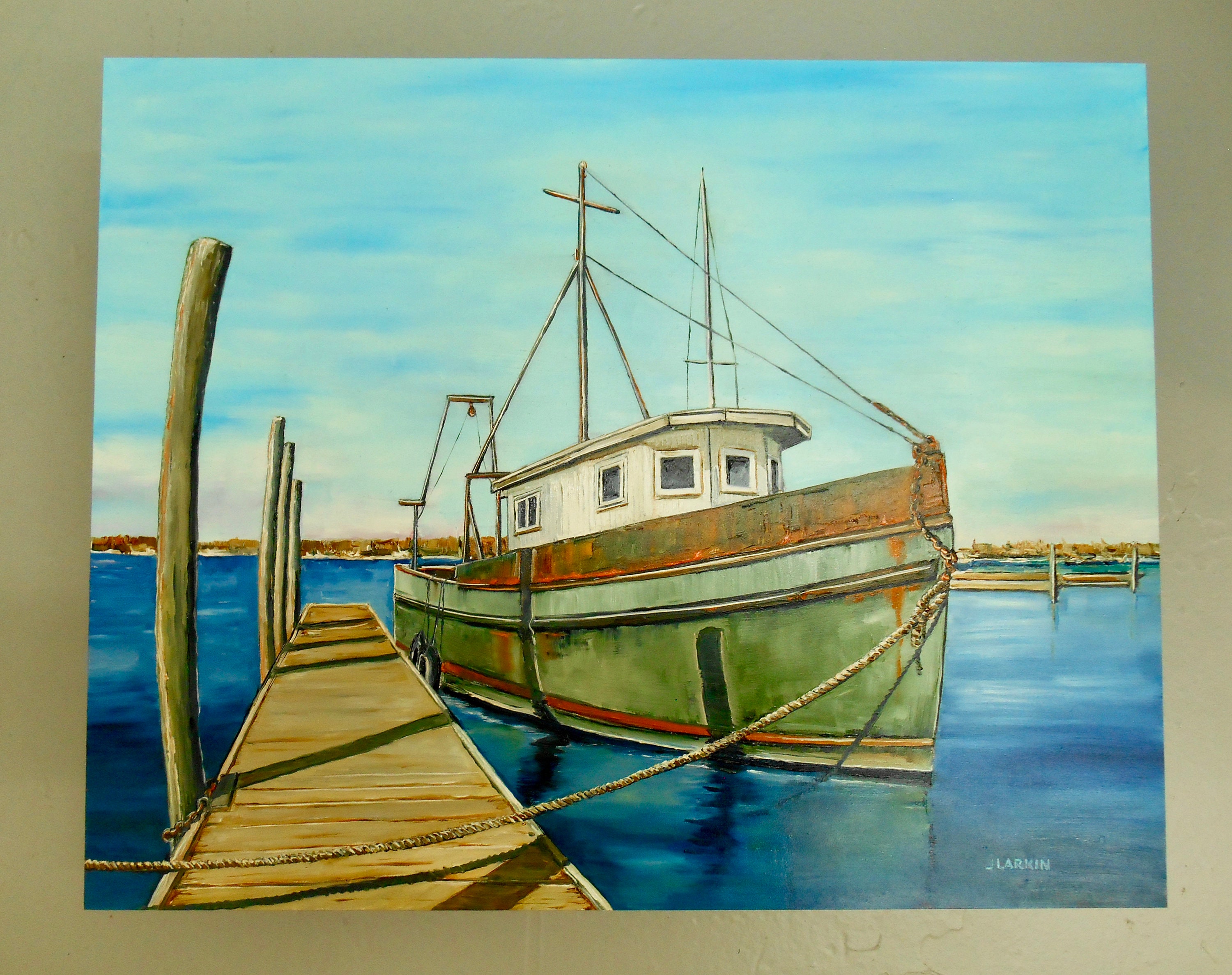 Original Oil Painting/fishing Boat Warren Rhode Island Harbor/ New