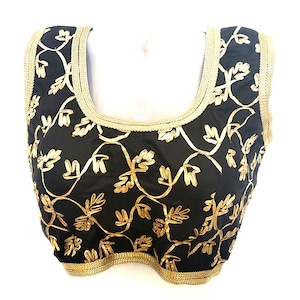 Black Saree Blouse, Blouse Top, Free size top, Indian Blouse, Golden embroidery, Bollywood Choli, Designer Blouse, sari top, Sari blouse,