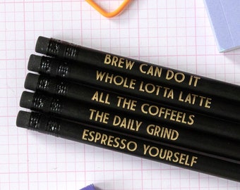 Printed Pencil, Coffee Lover Gift, Pencil Set, Stocking filler, Foil Printed Pencils, Coffee Gift, Funny Pencil Set, Coffee Pencils