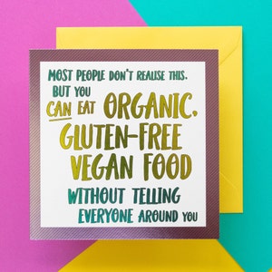 Cartão de aniversário vegano, sem glúten, cartão vegano engraçado, cartão de aniversário, cartão de aniversário vegano engraçado, cartão para amigo