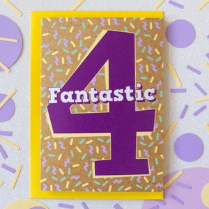 Biglietto di 4° compleanno, Biglietto di quarto compleanno, Biglietto di compleanno per bambini, Carta della nipote, Carta del nipote, Carta dell'età dei bambini, Buon 4° compleanno