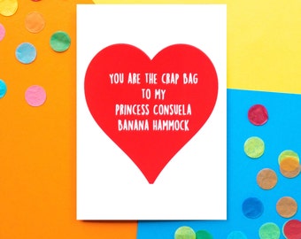 Funny Friends Valentines Card, Princess Consuela Banana Hammock, Funny Valentines, Funny Anniversary card, Phoebe and Mike