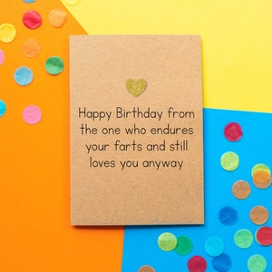 Carte d’anniversaire de drôle de mari | Joyeux anniversaire de celui qui endure vos pets et vous aime encore de toute façon
