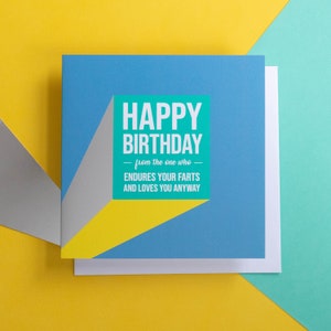 Carte d’anniversaire de drôle de mari | Joyeux anniversaire de celui qui endure vos pets et vous aime encore de toute façon