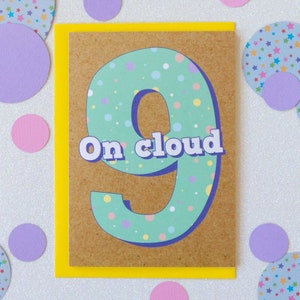 Tarjeta de noveno cumpleaños, tarjeta de cumpleaños para niños / En Cloud Nine
