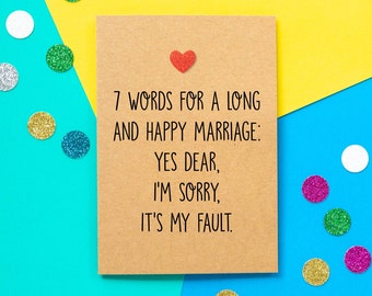 Funny Wedding Card | 7 Words For A Long And Happy Marriage