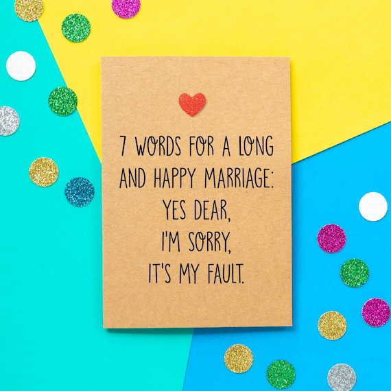 Funny Wedding Card 7 Words for A Long and Happy Marriage - Etsy Australia Funny Wedding Card 7 Words for A Long and Happy Marriage - Etsy Australia